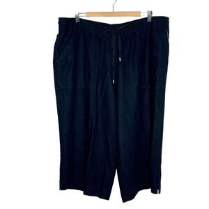Linen Wide Leg Cropped Pants Black Womens Size 2X Coastal Beach Resort Vacation